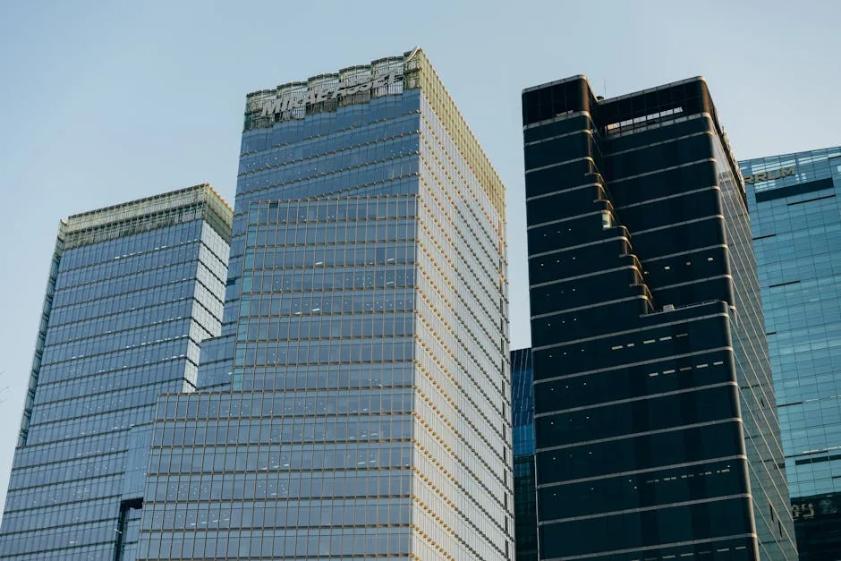 A view of contemporary skyscrapers in Seoul showcasing modern architecture under a clear sky.