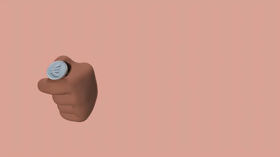 3D rendered hand holding a euro coin with ample copy space on a pastel background.